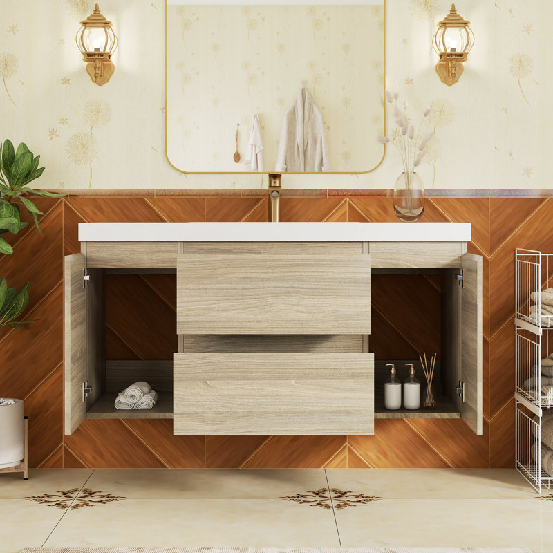 Meuble-lavabo mural simple lavabo de 120 cm avec comptoir en résine de pierre, Gris