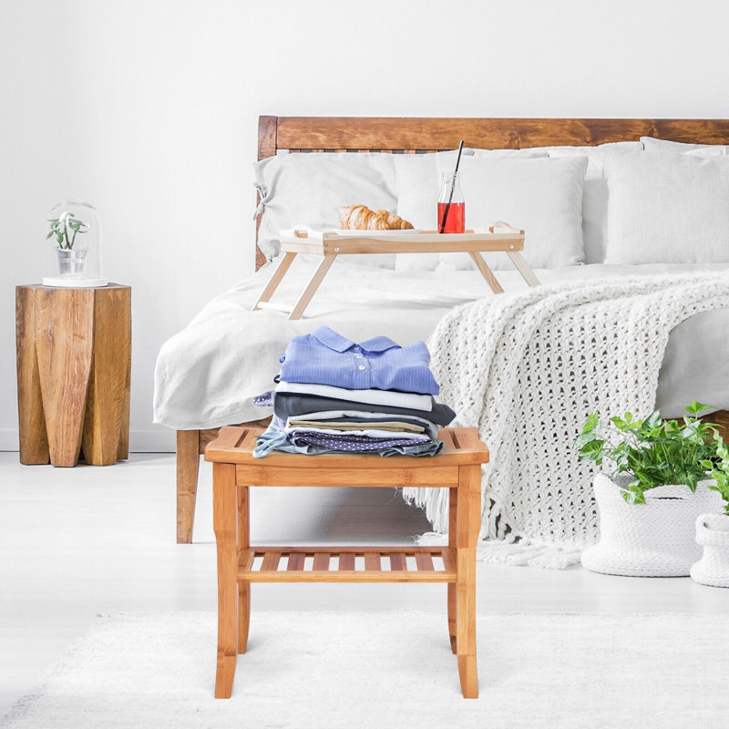 Bamboo Shower Bench Seat with Storage Shelf