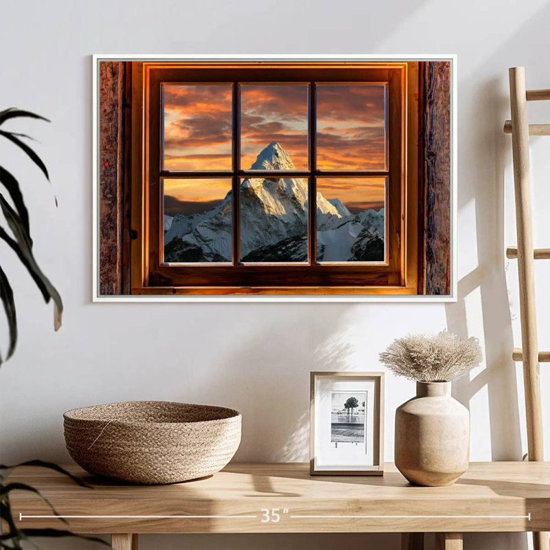 Fenêtre sur l'Himalaya, Cadre flottant blanc, 25 po x 17 po