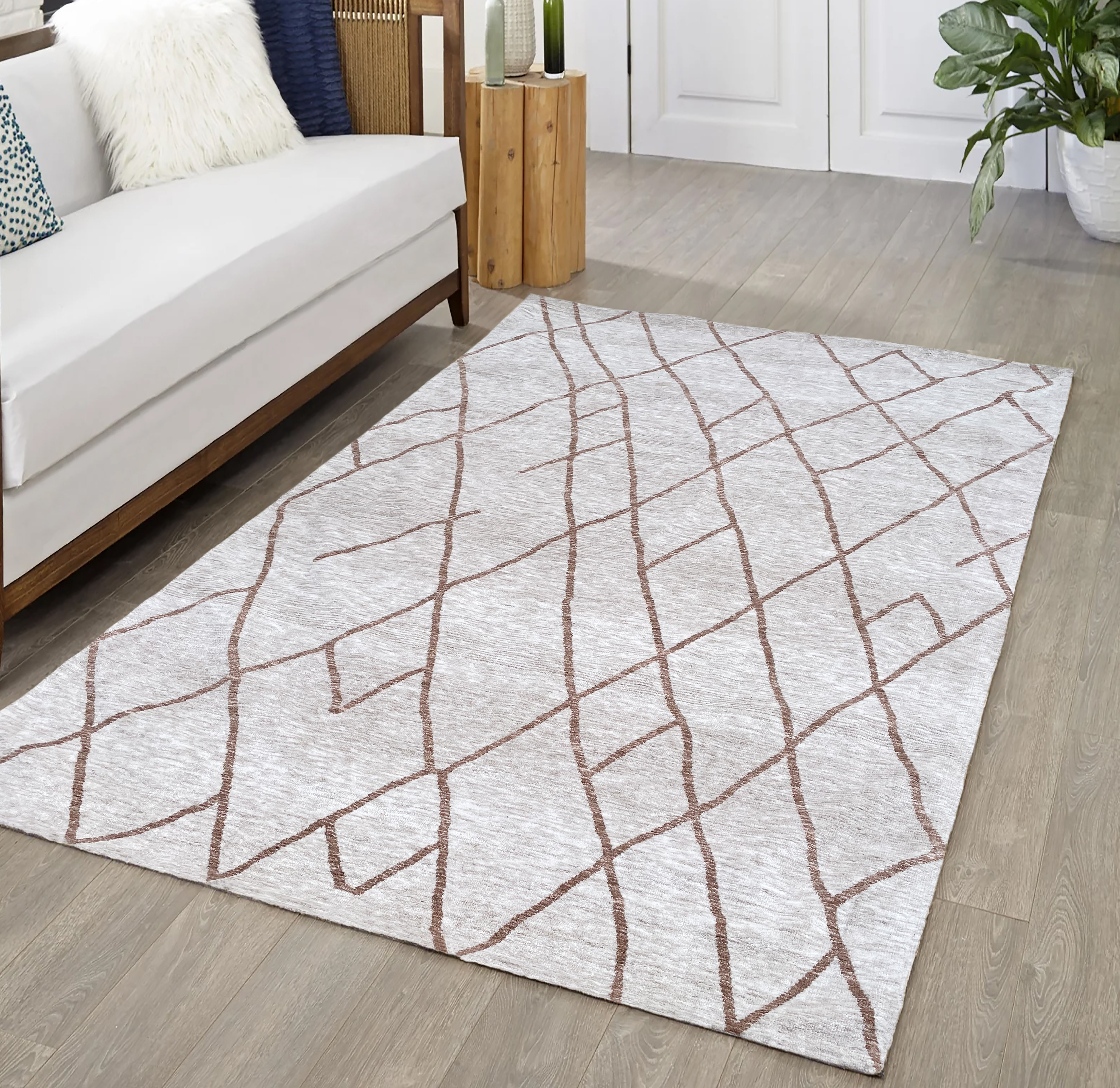 Loon Peak® Beige Brown Stripes Striped Soft Pile Boho Farmhouse Minimal ...
