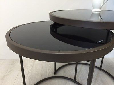 Middlewich Glass Top Frame Nesting Tables, Black Glass, Brown