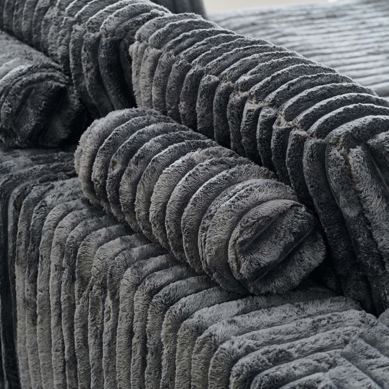 Luxury Ribbed Chenille Upholstered Modular Sectional Sofa With Ottoman, Gray Chenille