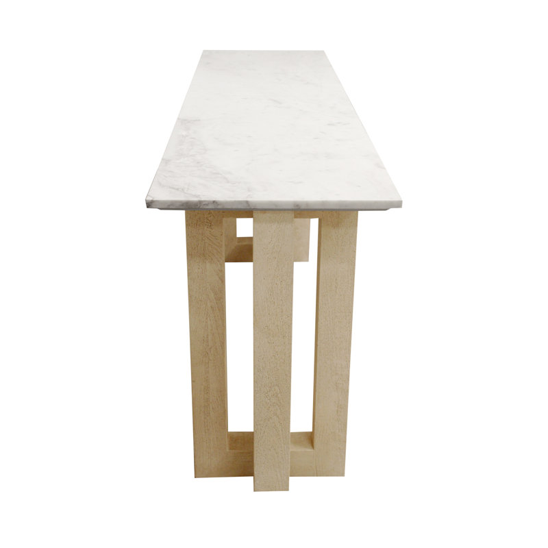 Bradford Rectangular Console Table With Natural Base And White Marble Top