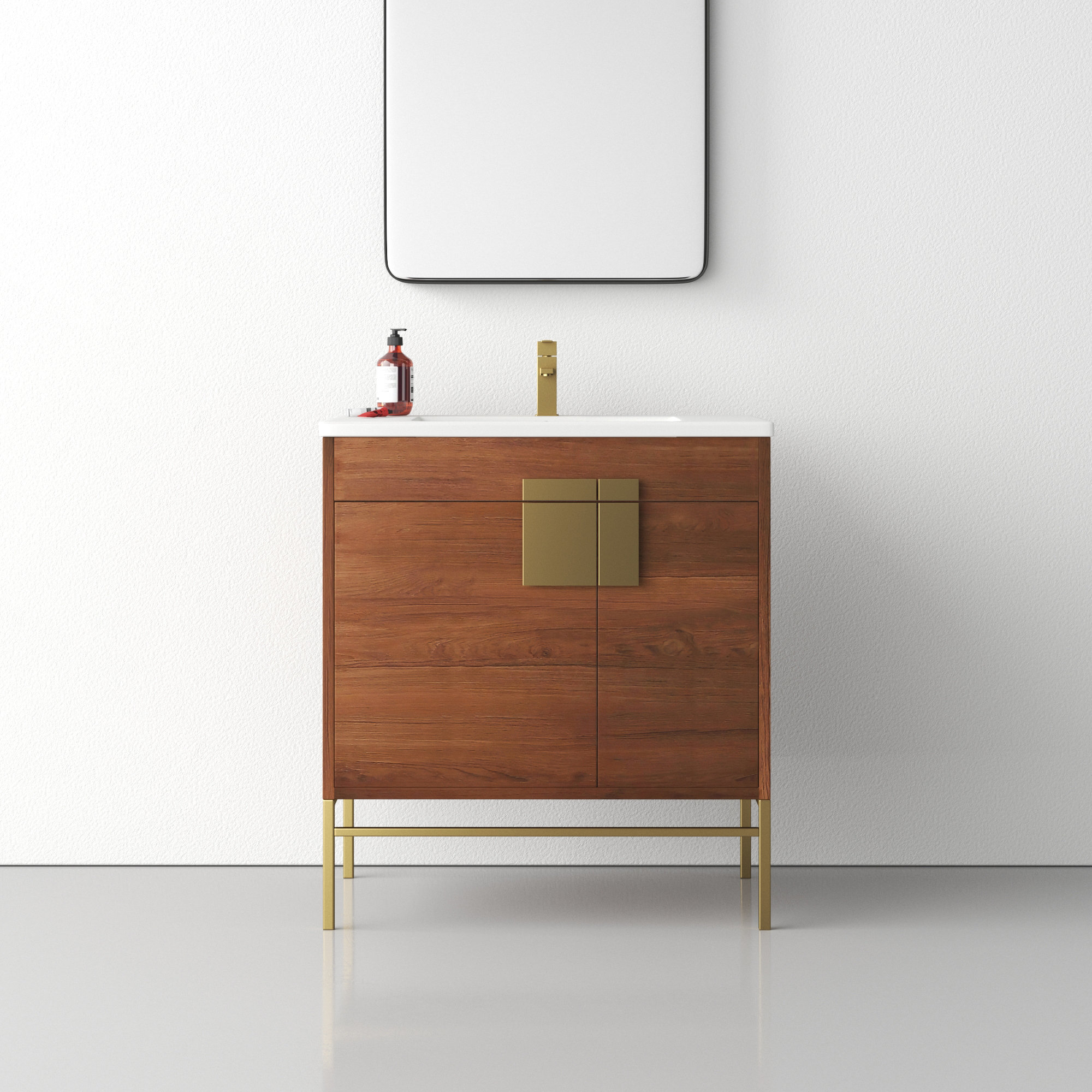 Maisie 30'' Single Bathroom Vanity, Walnut, Satin Brass