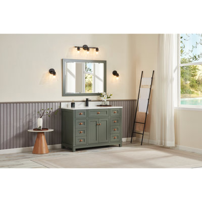 48" Solid Wood Bathroom Vanity with Engineered Stone Top, Single Sink