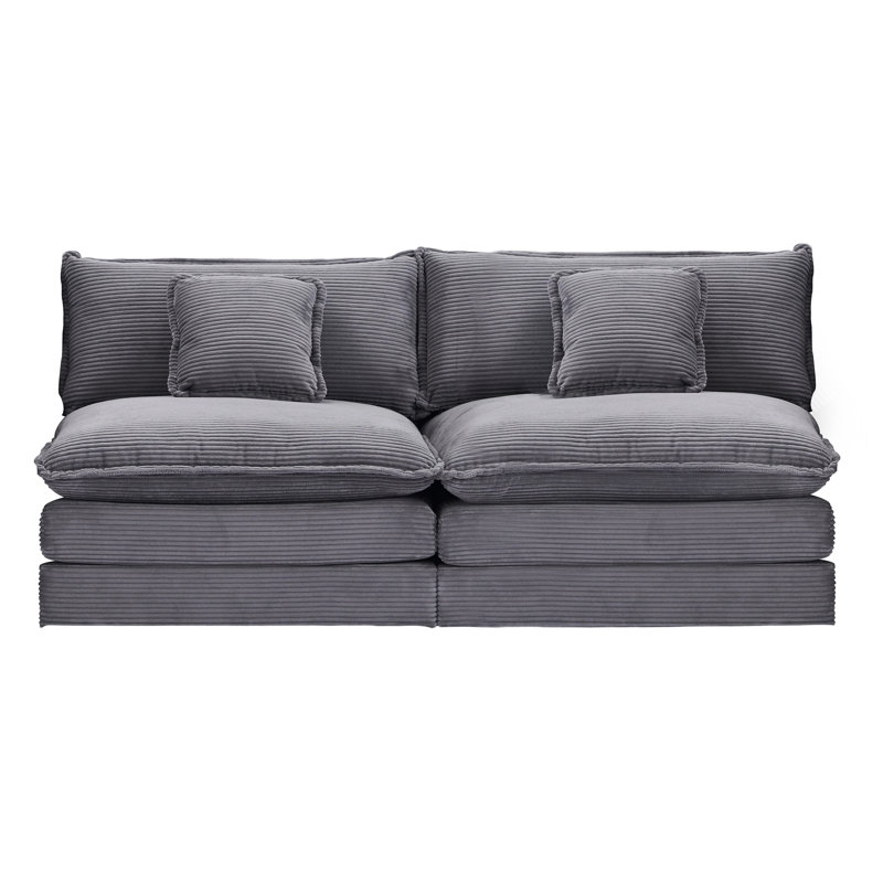 Canapé modulaire 2 places avec revêtement en velours côtelé, Gris