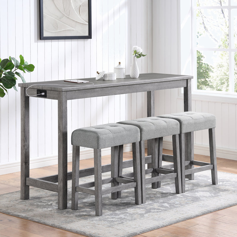 Avereigh 3 - Person Four Leg Dining Set, Gray, Gray, Gray