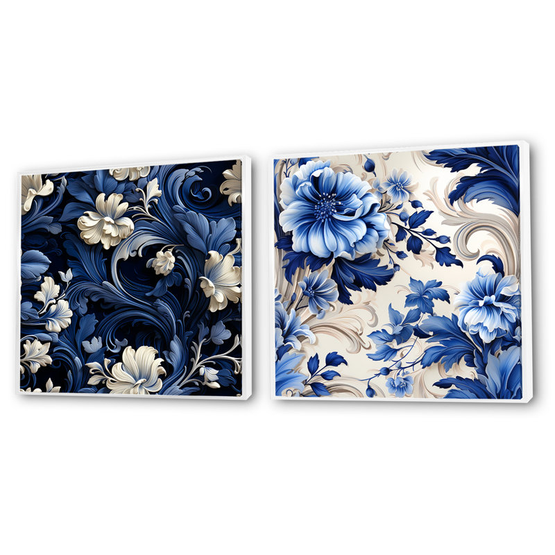 Gussie - Ensemble de 2 collages carrés floraux, Cadre flottant blanc, H 30 po x l 61 po