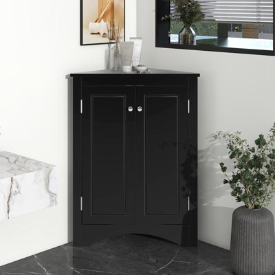 Armoire de rangement triangulaire noire avec tablettes réglables, armoire de plancher autoportante pour la cuisine à domicile