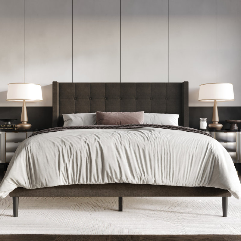 Upholstered Wingback Bed, Twin, Dark Brown