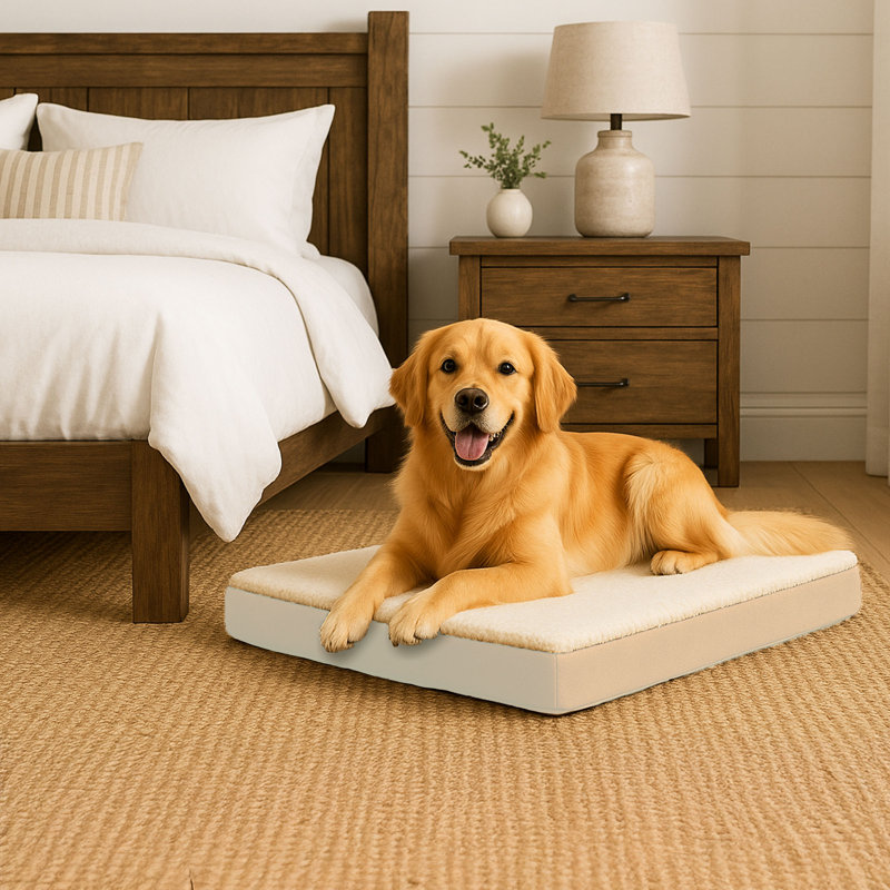 Lit pour chien orthopédique en mousse à mémoire de forme 2 couches PETMAker - 36 x 27, grand, brun clair, Tanné