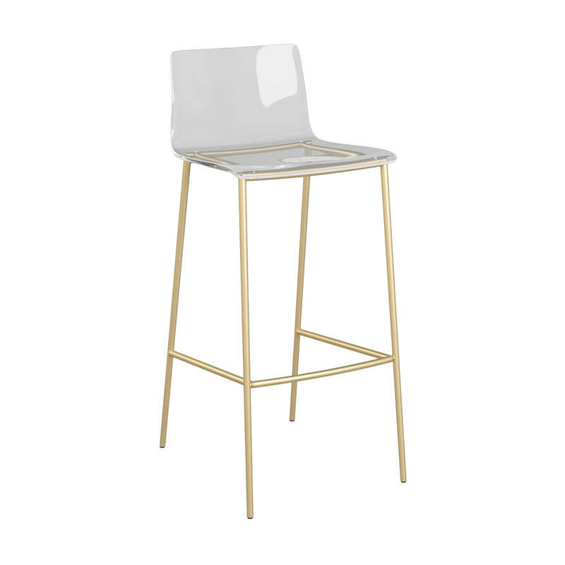 (Ensemble de deux) Chaises de bar en plastique transparent à dossier bas de 30 po de hauteur avec repose-pieds, Or