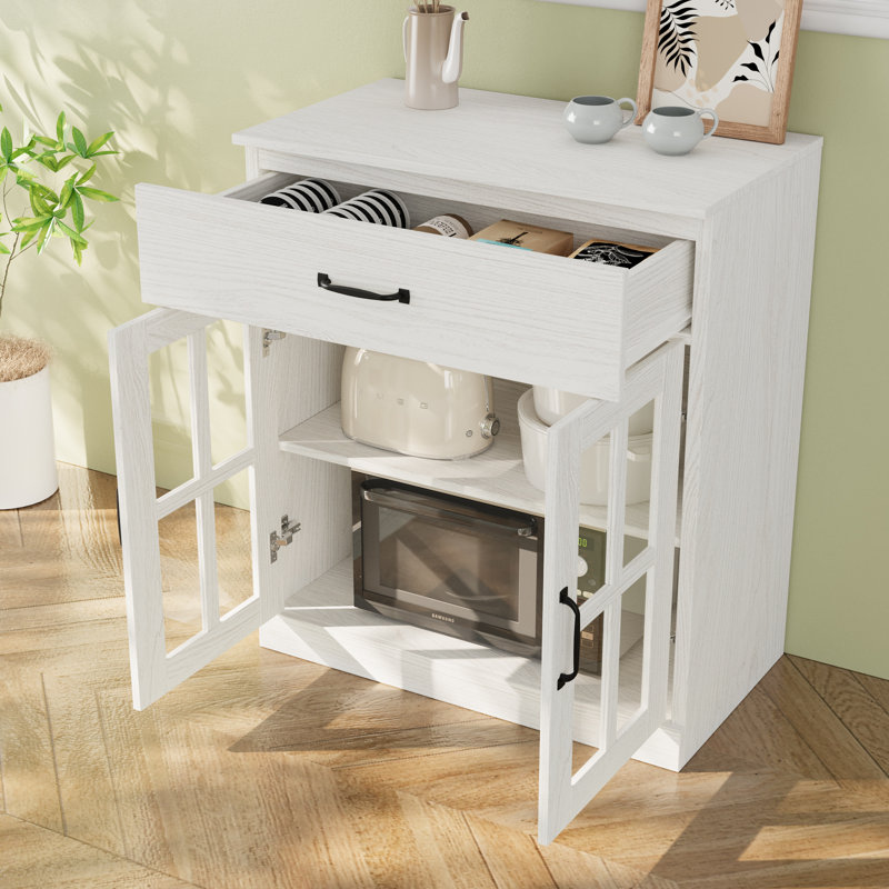 Armoire d'appoint avec portes en verre 23,6 W * 31,5 H Marta, Blanc