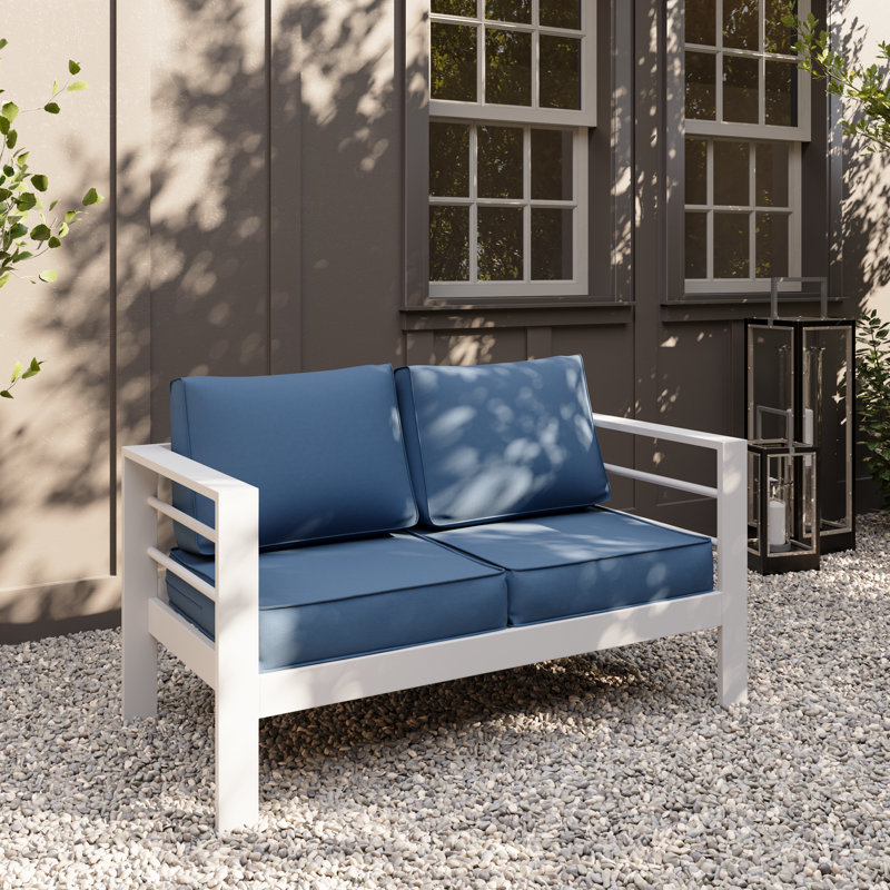 Causeuse d'extérieur en aluminium, Bleu marine / blanc