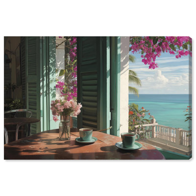 Morning Coffee Ocean View Canvas Print Kitchen Wall Art by Art Remedy, Gallery Wrapped, 24 x 16