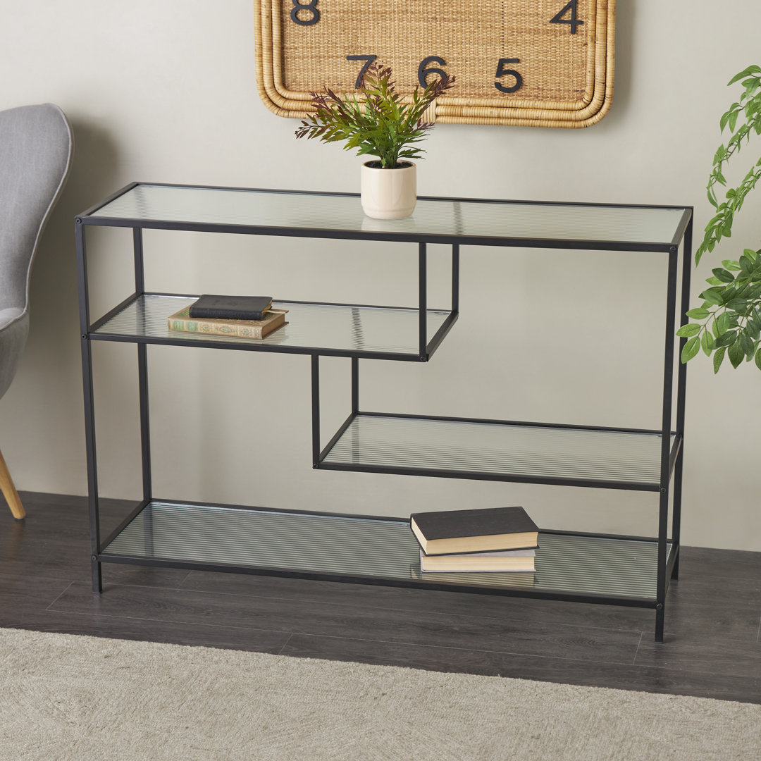 Black Metal 4 Shelf Storage Shelving Unit with Clear Glass Shelves Hokku Designs