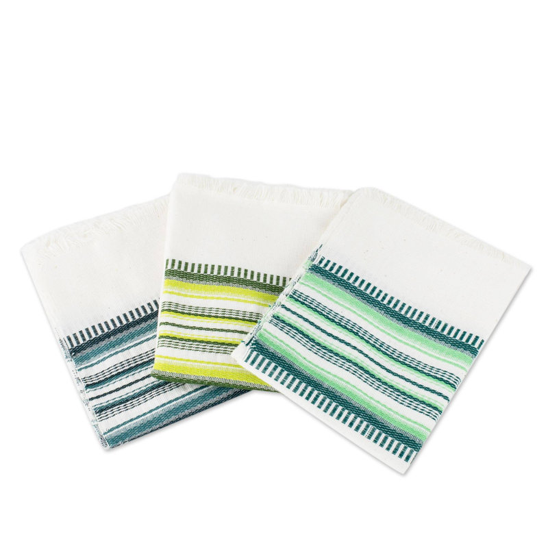 Cotton Stripe Jacquard Dish Cloth Kitchen Towel, Green/White