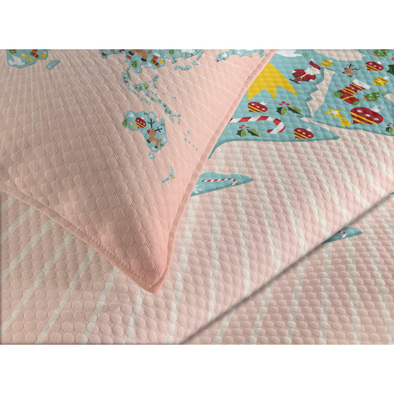 Ambesonne Christmas Bedspread Reindeers, King Bedspread + 2 Standard Shams
