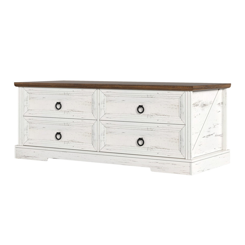 Rustic Wood Coffee Table With Drawers, White