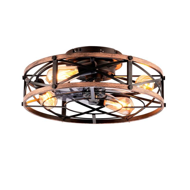 Ventilateur de plafond encastré en cage 20 po avec télécommande, finition noir mat et or Farmhouse