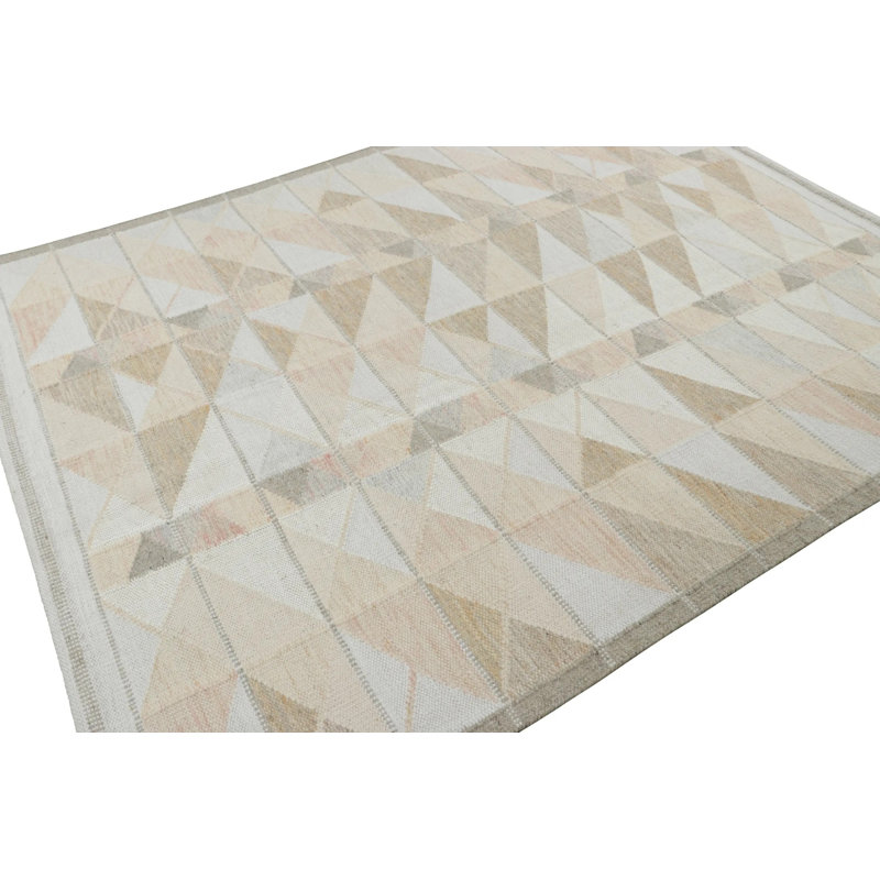 Scandinavian Kilim Wool Geometric Area Rug, Rectangle 10' x 14'