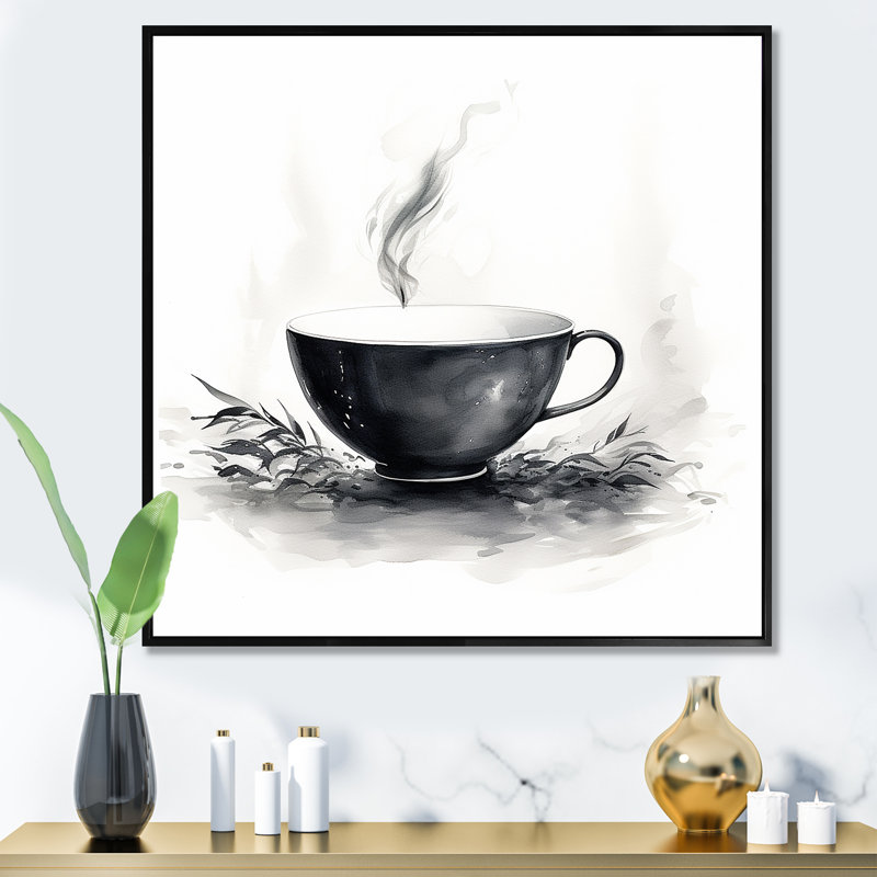 «Grey Chinese Tea Elegance», art mural Chine, H 36 po x l 36 po x P 1,5 po, Cadre flottant noir