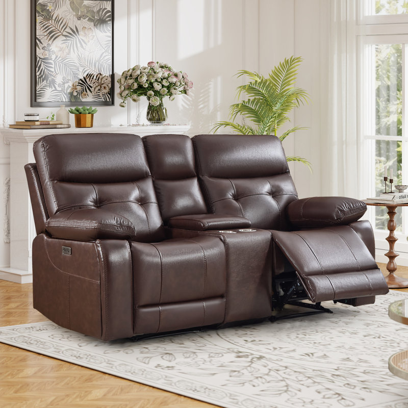 74.8" Wide Classic Power Reclining Loveseat - Top Grain Leather with Dual Recline, Storage Console, Cup Holders & USB Ports