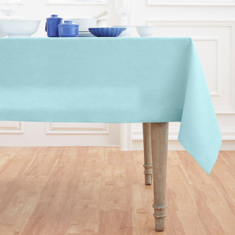 100% Pure Linen Tablecloth - Fete, Aqua Blue, 120" L x 60" W