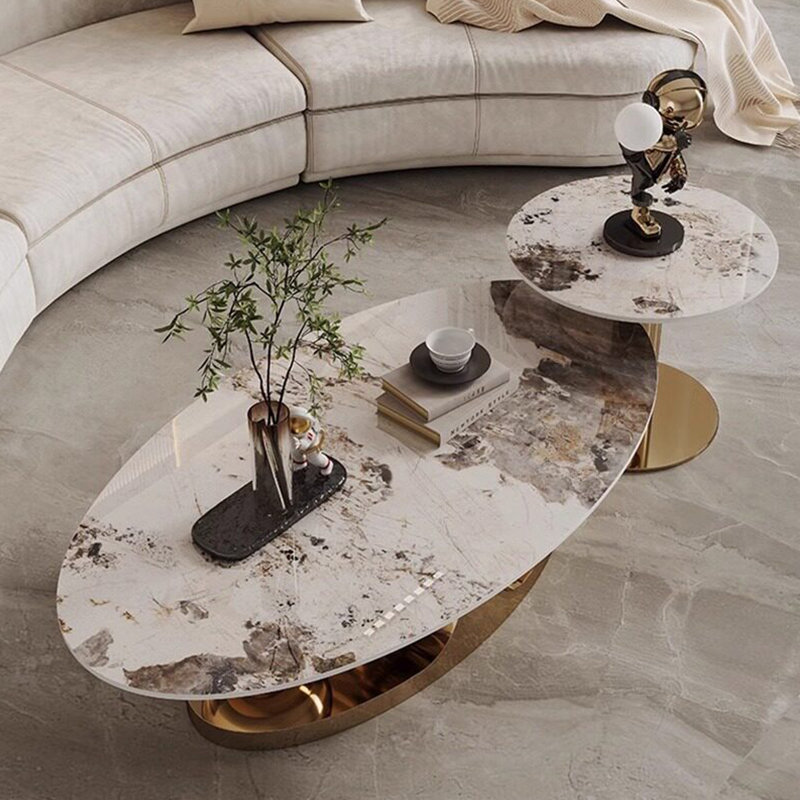 Ensemble de tables basses Sintered Stone, H 14,96 po x L 51,18 po x l 27,56 po, Doré