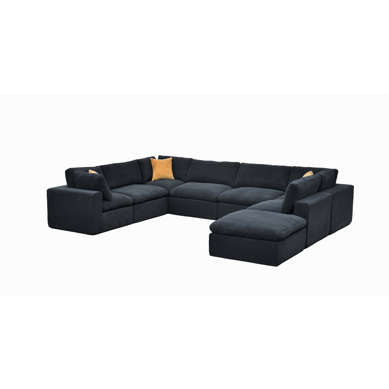 Grain de café modulaire entièrement rembourré avec coussins décoratifs, Mélange de polyester gris foncé
