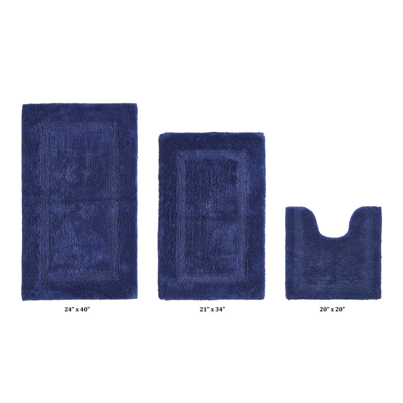 Annerose Premium 100% Cotton 2370 GSM 3-Piece Bath Rug Set, Ultra Soft, Super Absorbent, Reversible Tufted Weave Bathroom Mats, Machine Washable, OEKO-TEX® Certified Bath Rugs for Bathroom, Shower & Tub, Navy