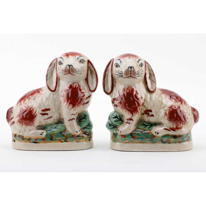 Small Staffordshire Bunny Hares Figurine, Orange, 6.5" H x 6" W x 3" D