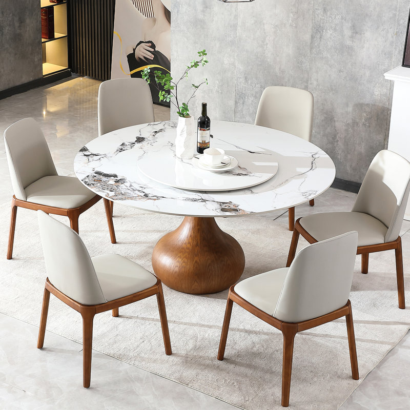 Superbes ensembles de table de salle à manger modernes avec plateau tournant, pierre frittée, conception compacte pour la cuisine et la salle à manger