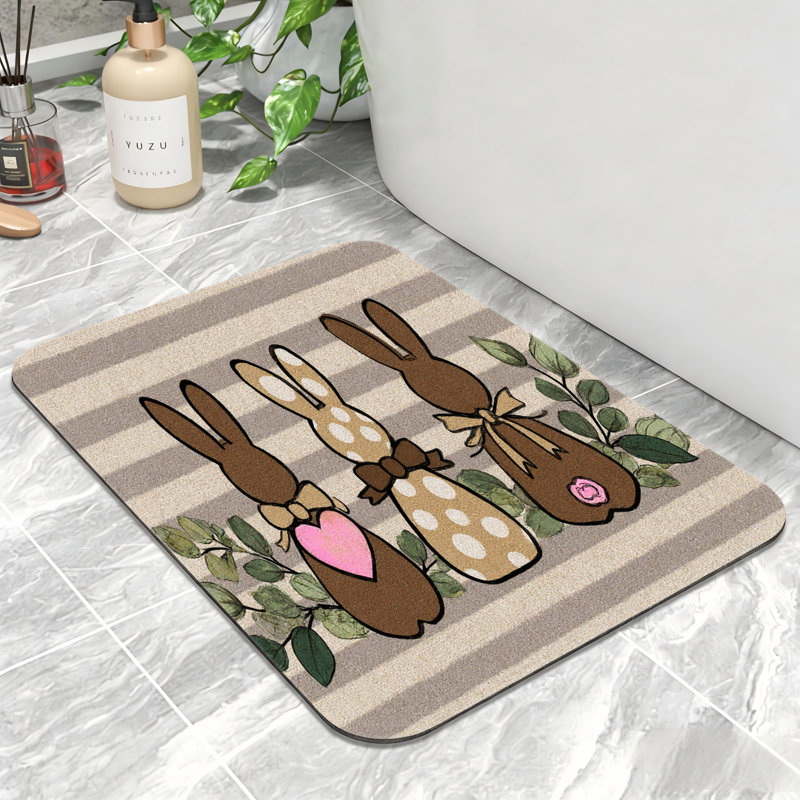 Élégant tapis de salle de bain antidérapant à motif de lapin à la main 24 x 36 pour salle de bain