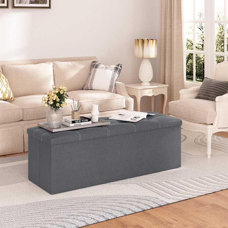 Folding Storage Linen Fabric Bedroom Bench With Storage, Gris foncé, H 15 po x l 43 po x P 15 po