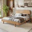 Lit plateforme pleine grandeur en bambou massif avec tête de lit ronde, sans sommier, design minimaliste, finition naturelle-795172097-795172102