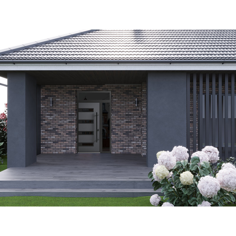 Façade avant en acier pré-suspendue / gris Ronex 0131 / fenêtre extérieure latérale et supérieure en métal / entrée en métal moderne peinte l 36 po x H 14 po x H 80 po et gauche