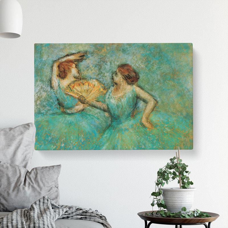 Two Ballet Ballerina Dancers In Green by Edgar Degas - Wrapped Canvas Painting, 50cm H x 76cm W x 3cm D