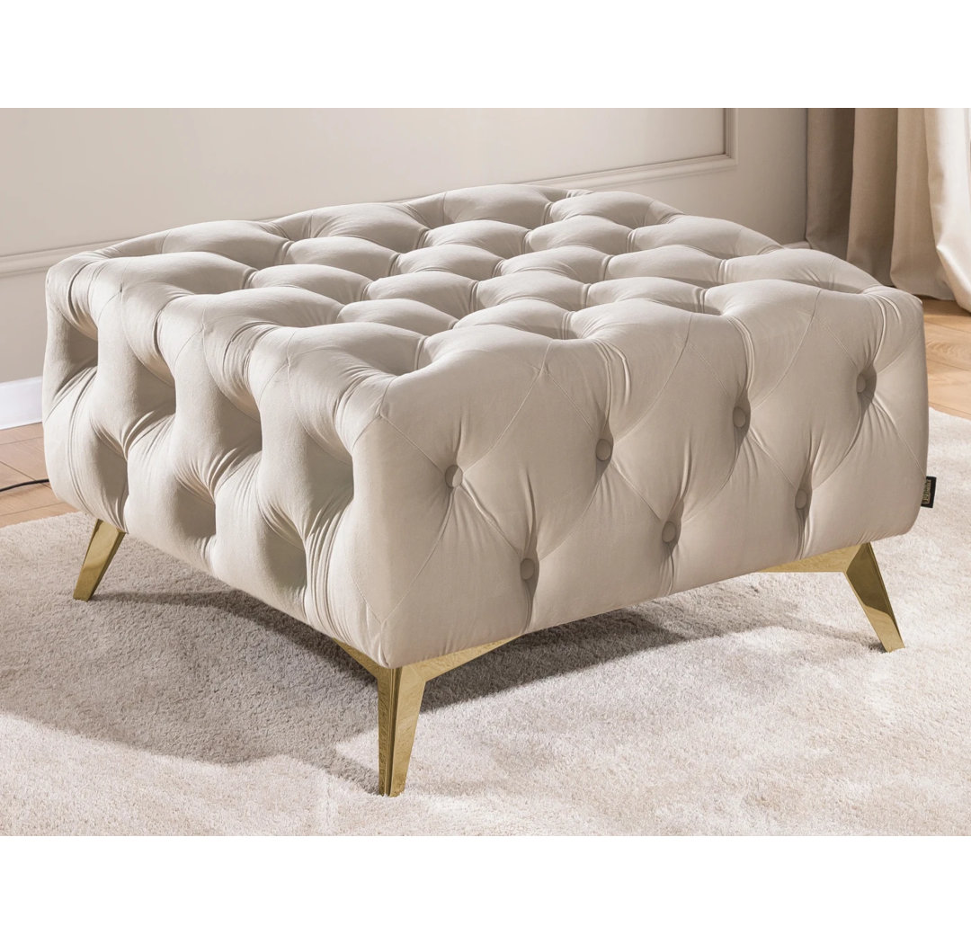 Whitby 80cm Wide Velvet Tufted Square No Pattern Footstool Ottoman