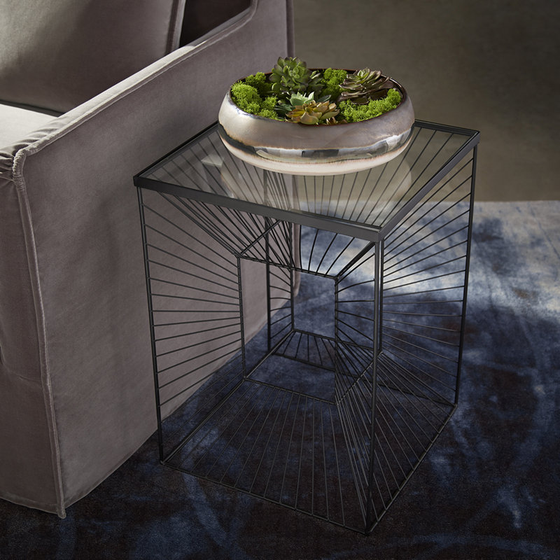 Enchantment Modern Black Metal and Glass Square Side Table
