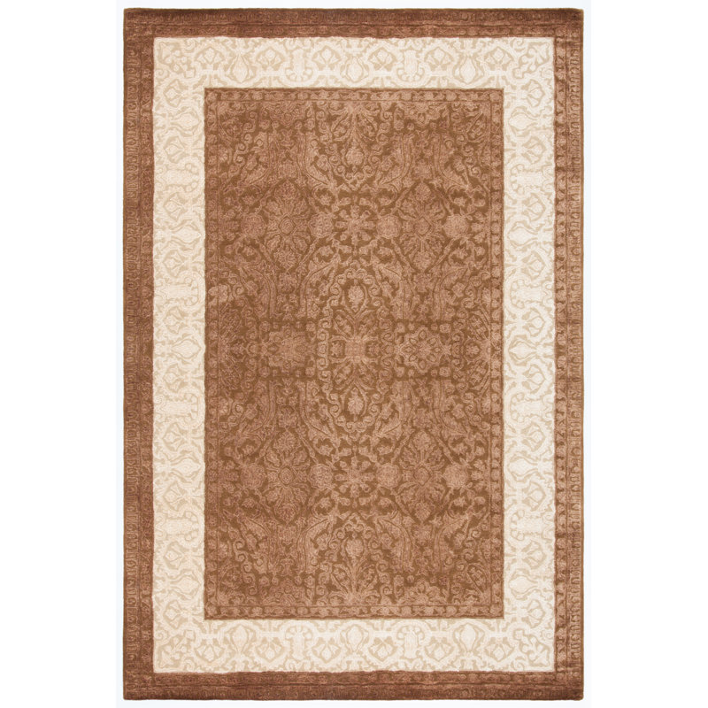 Braxtan Silk Road Hand Tufted Wool And Viscose Oriental Rug, Rectangle 6' x 9'