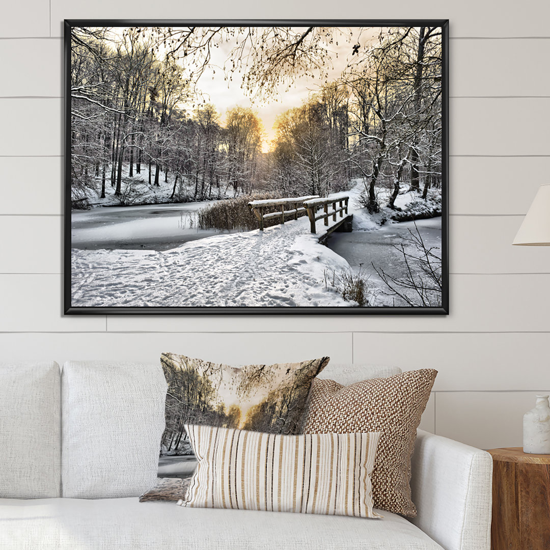 " Wooden Bridge In Snow Winter River " Union Rustic 