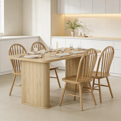 Table de salle à manger 62 "rectangulaire pour 6 à 8 personnes, table de cuisine en bois avec base à double piédestal, table de salle à manger robuste pour la salle à manger, la cuisine et le salon
