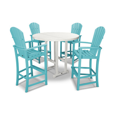 POLYWOOD Palm Coast 5-Piece Round Farmhouse Bar Set