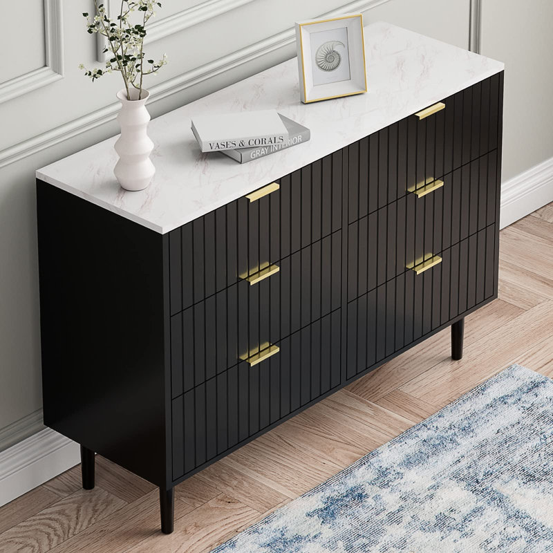 Commode double 6 tiroirs l 39,37 po Litton, Noir