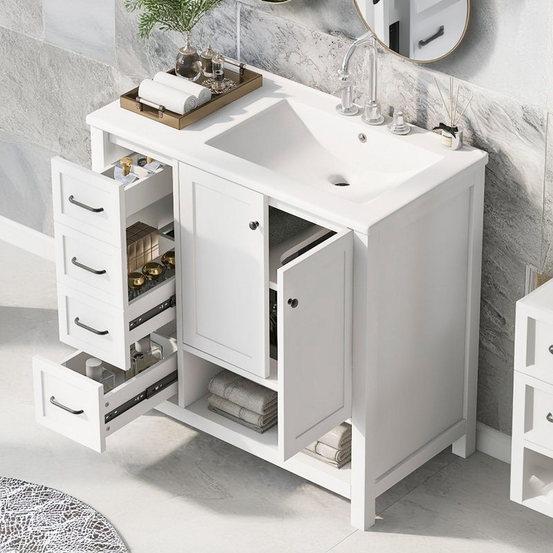 Meuble-lavabo de salle de bain avec comptoir, deux portes et deux tiroirs