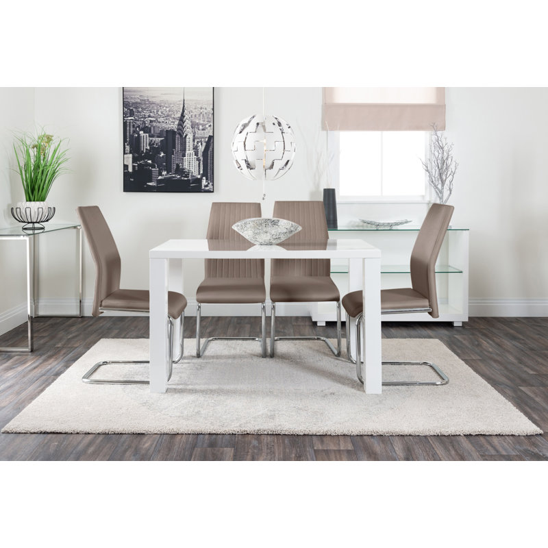 Scottsmoor Modern White Dining Table With 4 Luxury Faux Leather Dining Chairs, Cappuccino, 75cm H x 120cm W x 70cm D