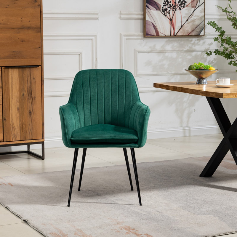 Anoek 47cm H Velvet Upholstered Dining Chair, Green
