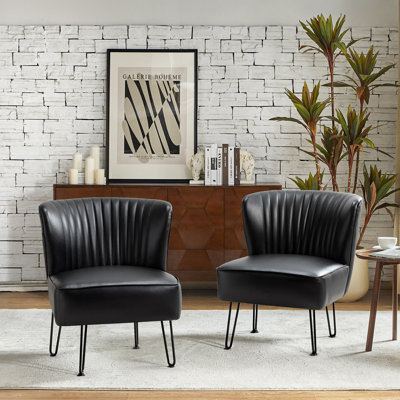 Euclid 26" W Faux Leather Tufted Side Chair With Metal Base
