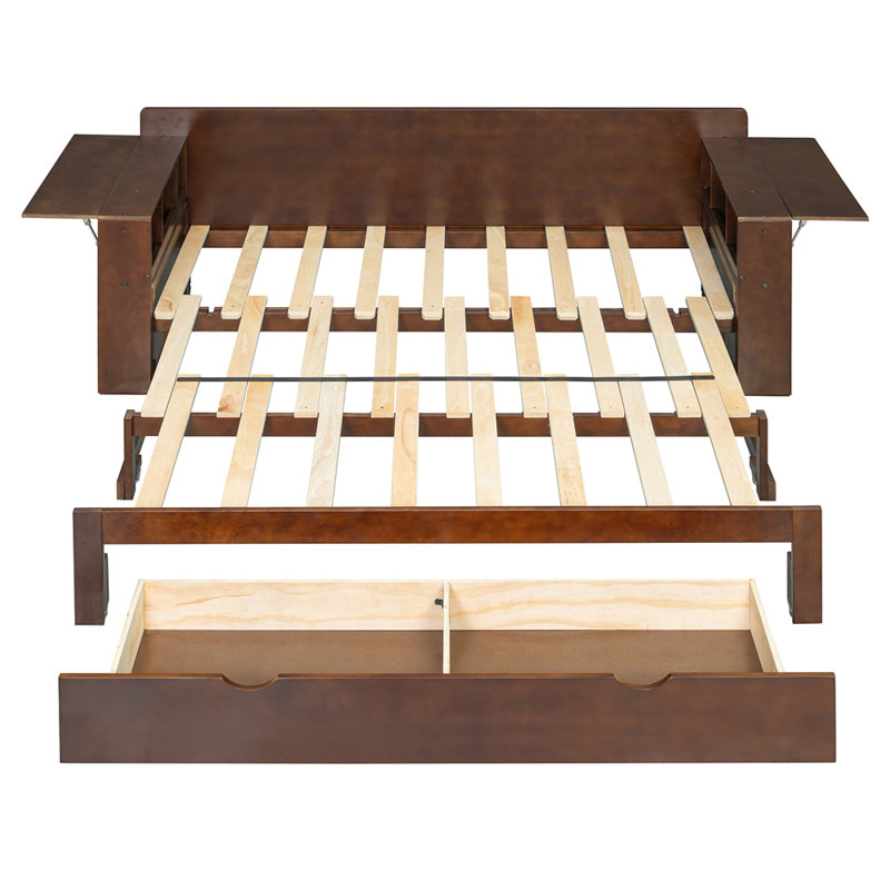 Multifunctional Daybed with Removable Desk, Storage Drawers & Hydraulic Side Table, Space-Saving Sofa Bed Frame, Full